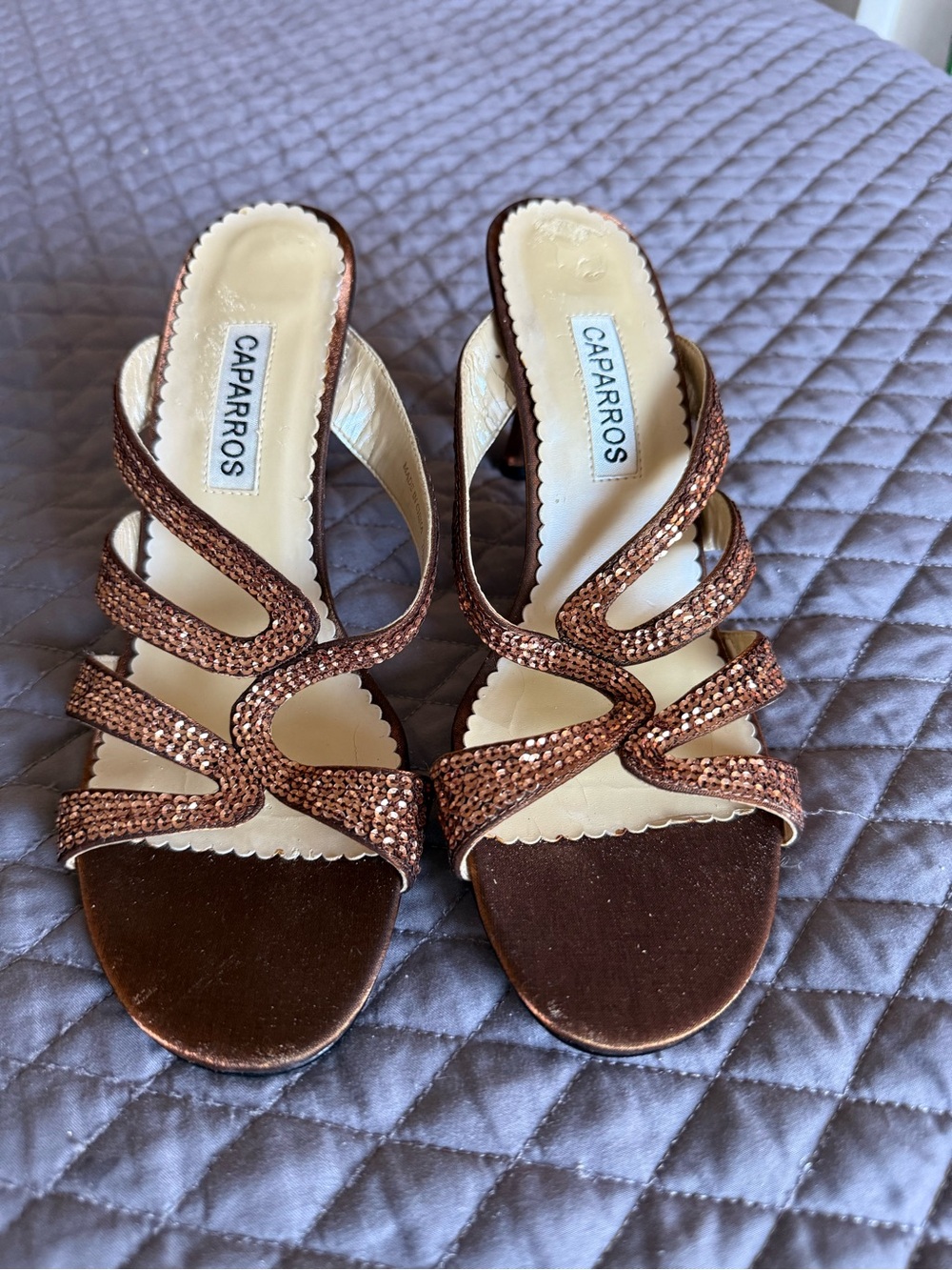 Caparros Copper Sequin Strappy Slide Heels